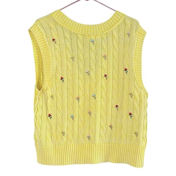 Free People Plumeria Floral Vest Women’s L Yellow Embroidered Cottagecore NEW - Picture 5 of 7